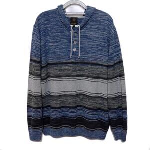 F/X Fusion Men's‎ XXL Pullover Striped Knit Hoodie Sweater Button Up Blue Gray